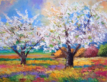 Manzanos en el jardín de flores Pinturas al óleo